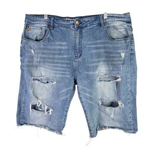 Mens Grindhouse Blue Denim Shorts Distressed Bermuda 12" Inseam Cut Off Size 42